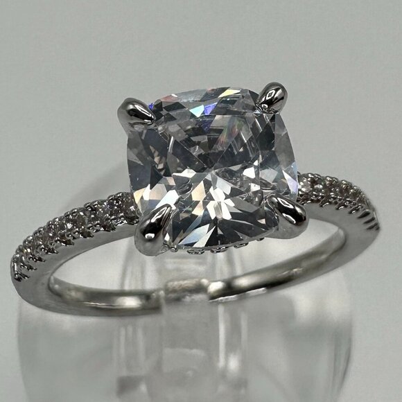 Womens Silver-Plated Brass Ring With Cubic Zirconia For Engagement & Anniversary - Picture 4 of 15